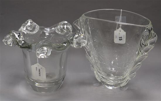 Daum, Nancy, France, a heavy clear glass vase with shell-moulded rim and another vase by Jane Charles H 20cm & 23cm